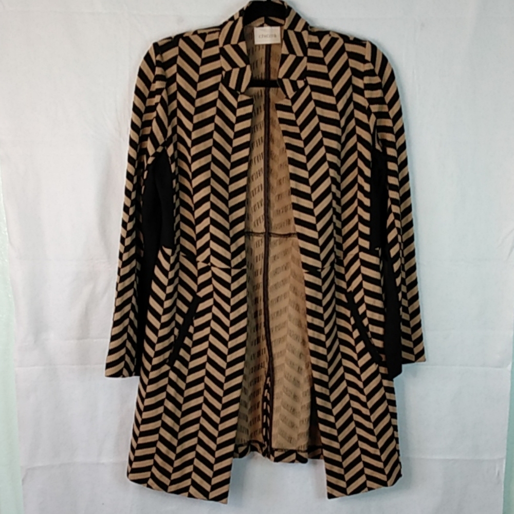 Chico's Black & Tan Herringbone Pattern Open Cardi - Picture 3 of 8